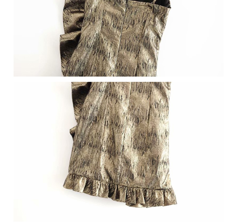 Fashion Bronze Metallic Laminated Pleated Suspender Dress,Mini & Short Dresses