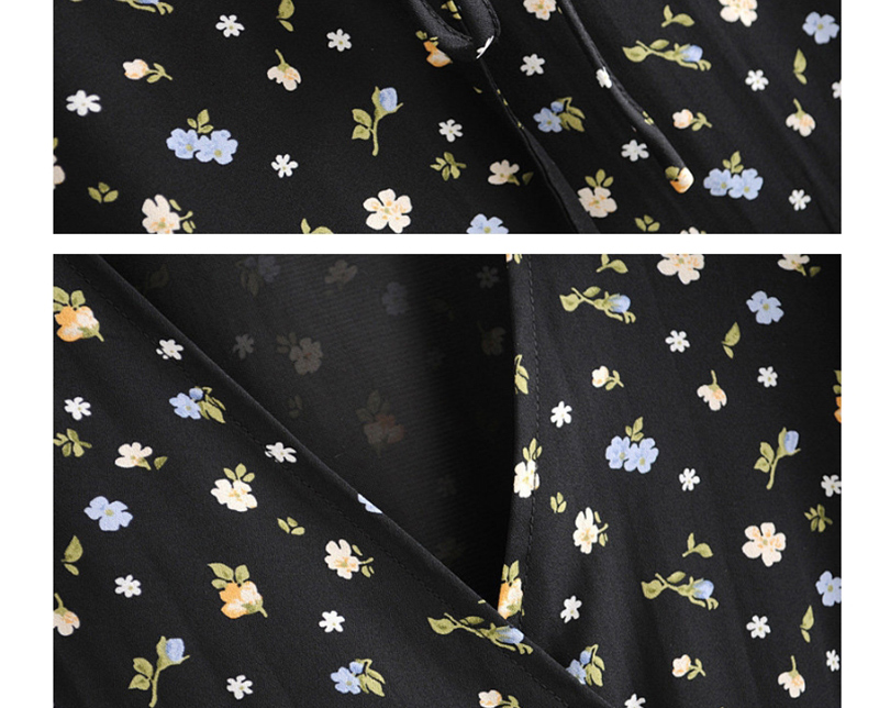 Fashion Black Floral Print V-neck Wrap Dress,Mini & Short Dresses