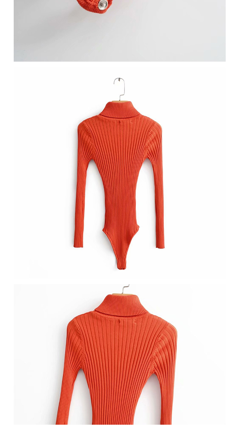Fashion Orange Red Threaded High Neck Knit Jumpsuit,Bodysuits