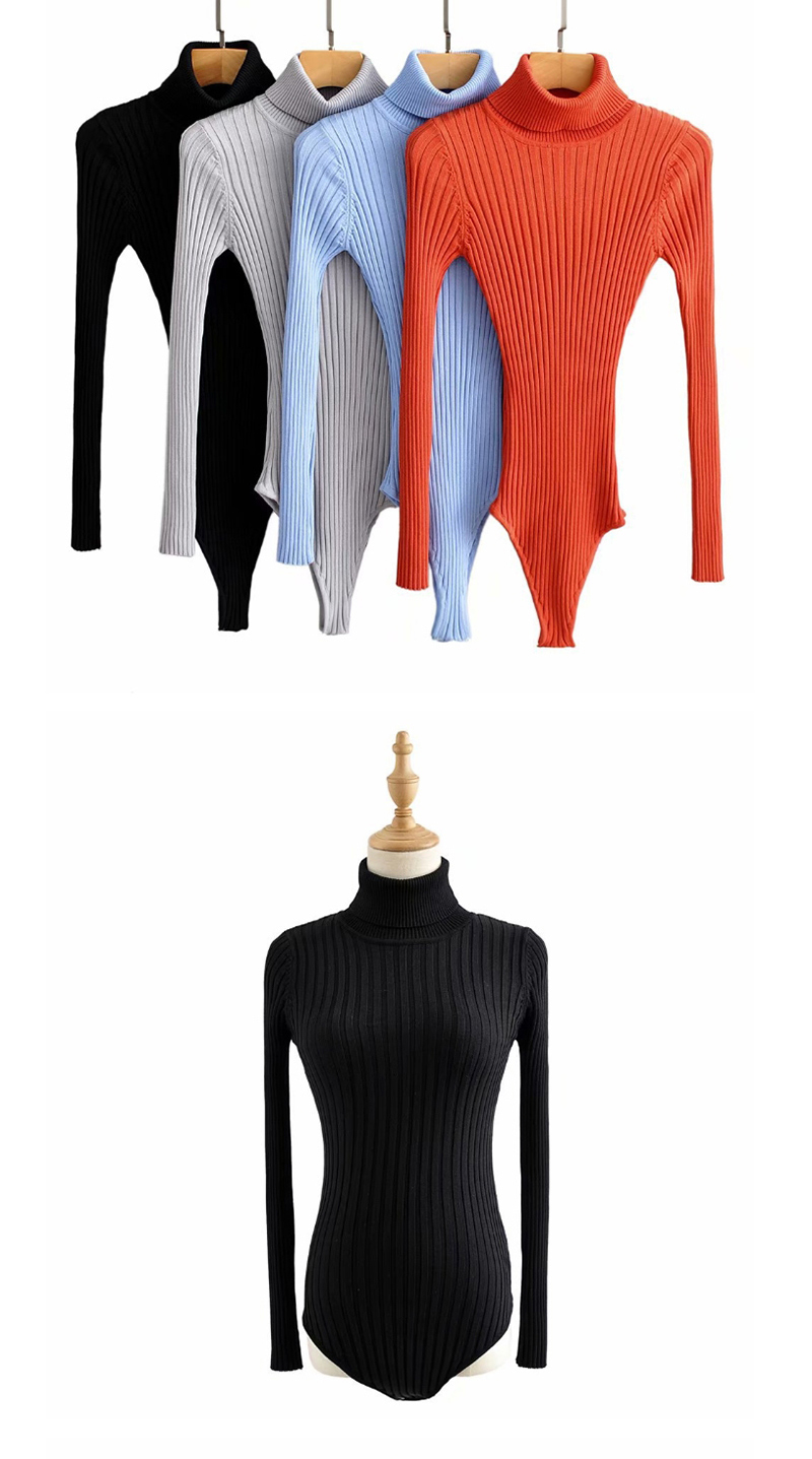 Fashion Black Threaded High Neck Knit Jumpsuit,Bodysuits