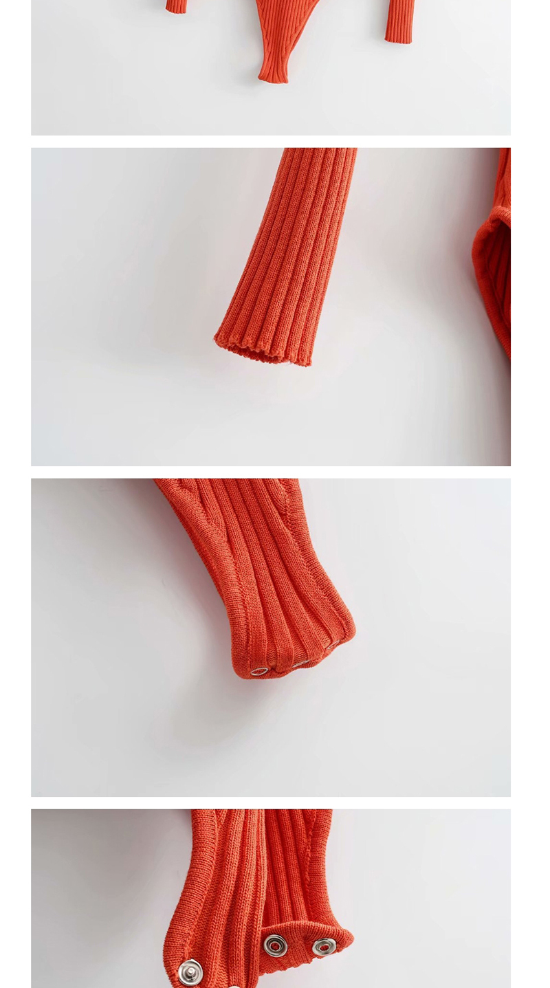 Fashion Orange Red Threaded High Neck Knit Jumpsuit,Bodysuits