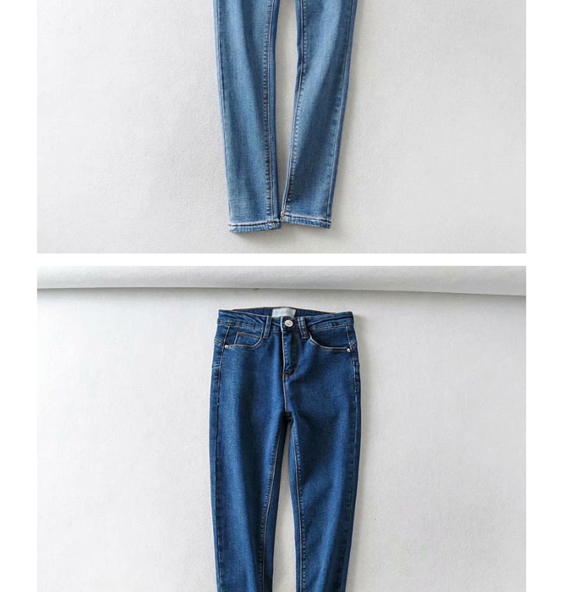 Fashion Light Blue Washed Fleece Jeans,Denim
