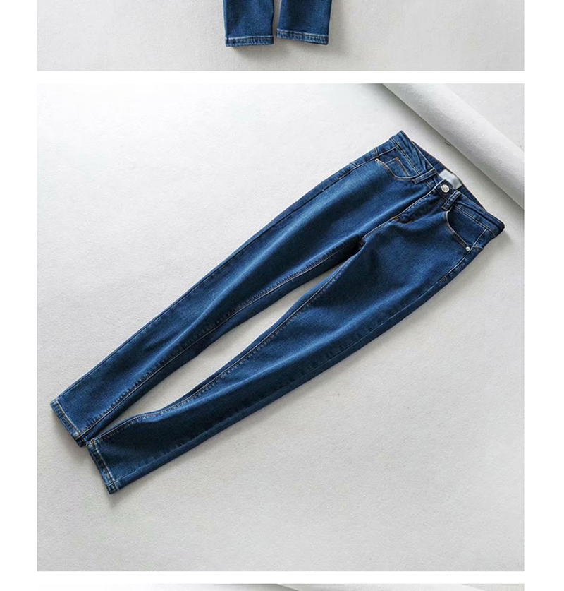 Fashion Dark Blue Washed Fleece Jeans,Denim