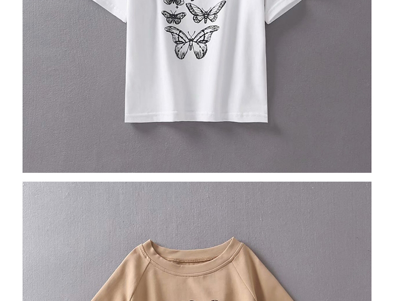 Fashion White Butterfly Print T-shirt,Hair Crown