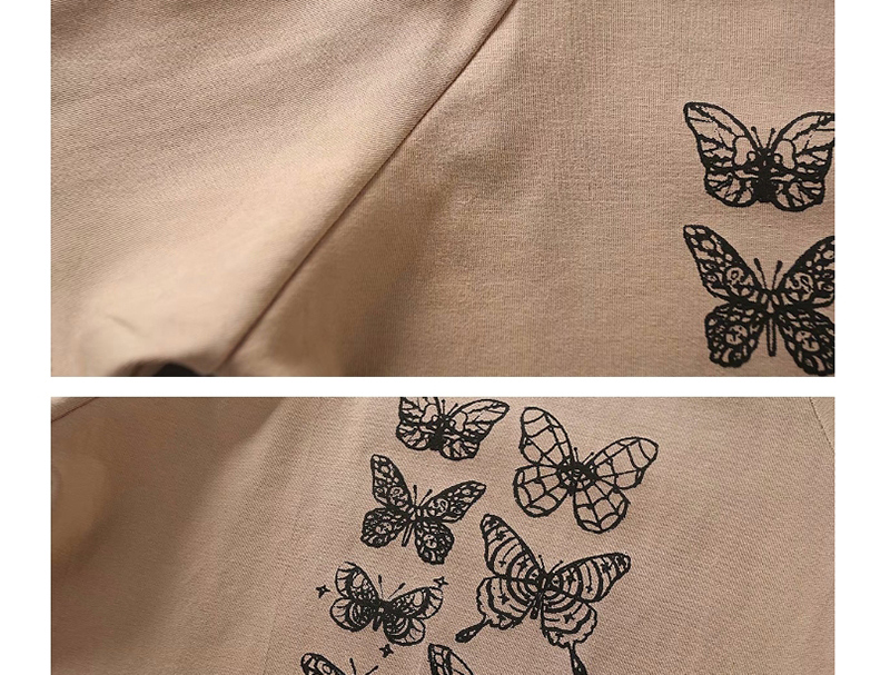 Fashion Khaki Butterfly Print T-shirt,Hair Crown