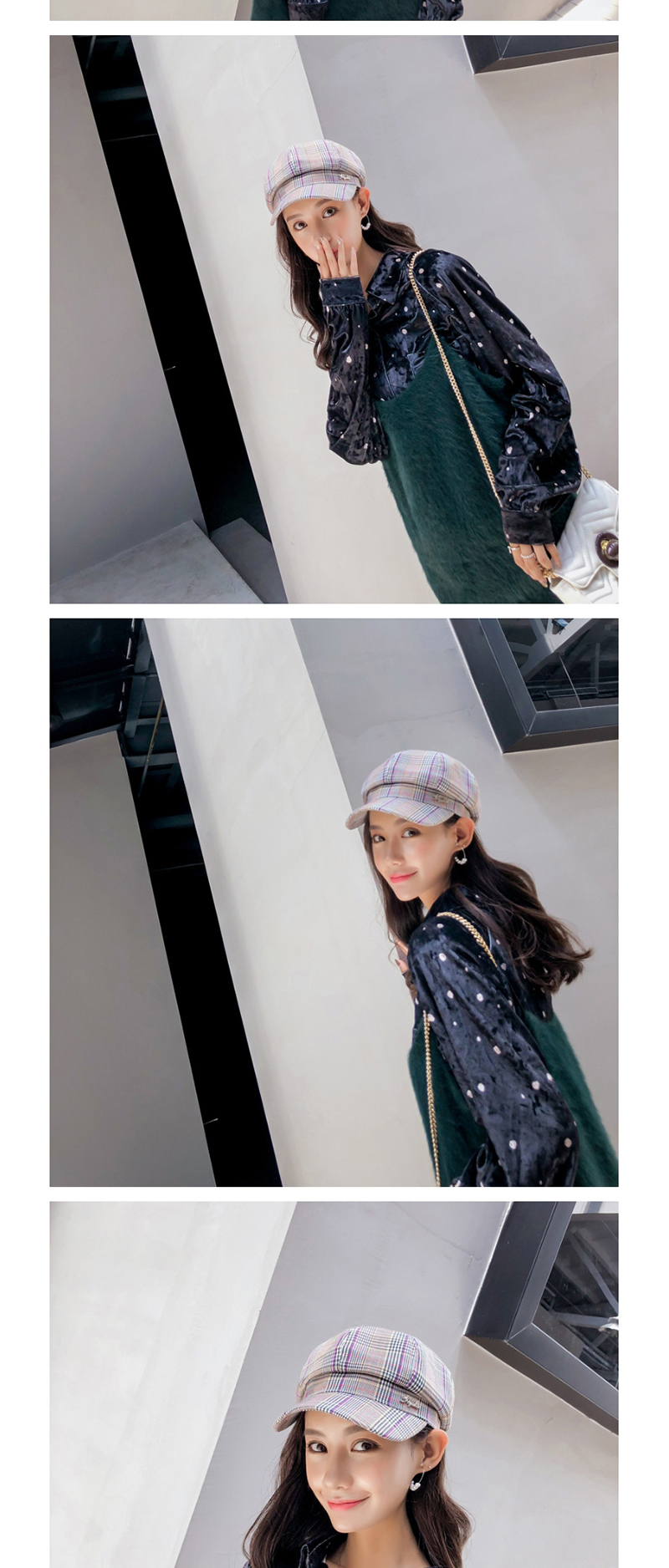 Fashion Light Gray Plaid Knotted Beret,Beanies&Others