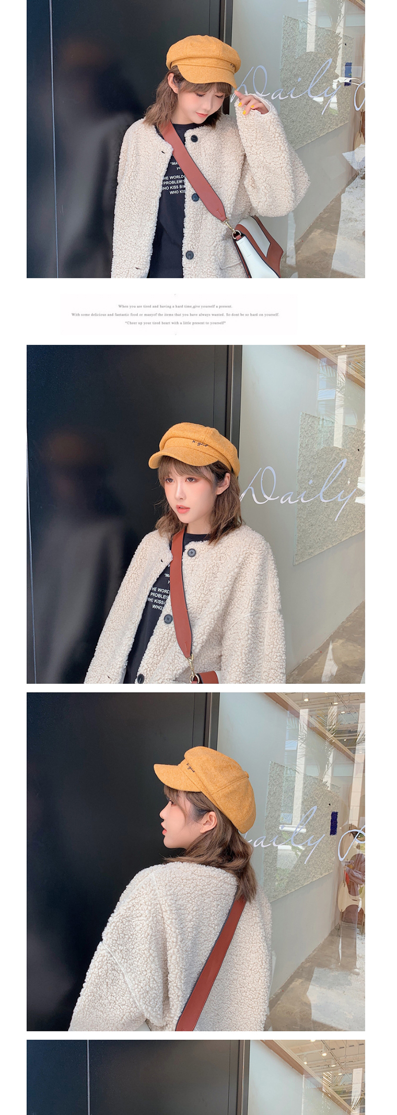 Fashion Turmeric Embroidered Letter Beret,Beanies&Others