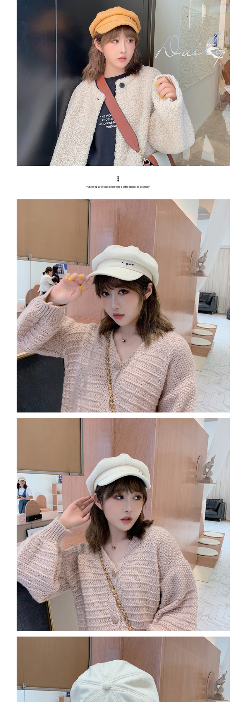 Fashion Beige Embroidered Letter Beret,Beanies&Others