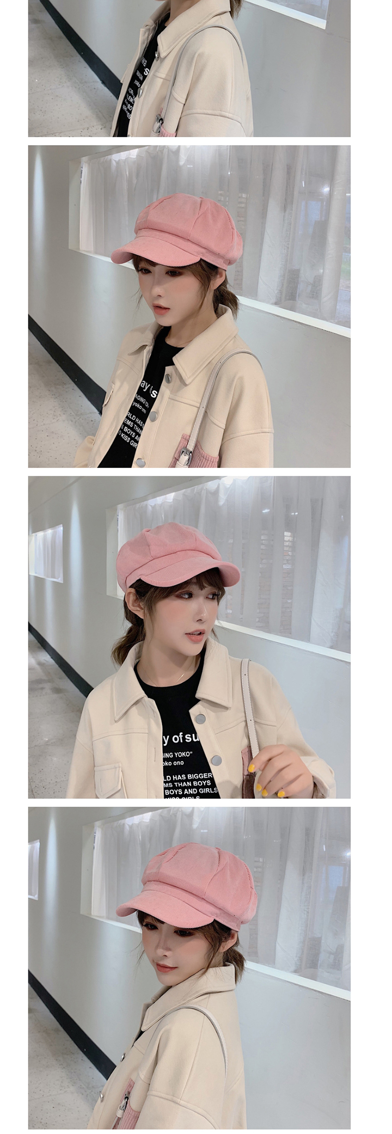 Fashion Pink Solid Color Octagonal Cap,Beanies&Others