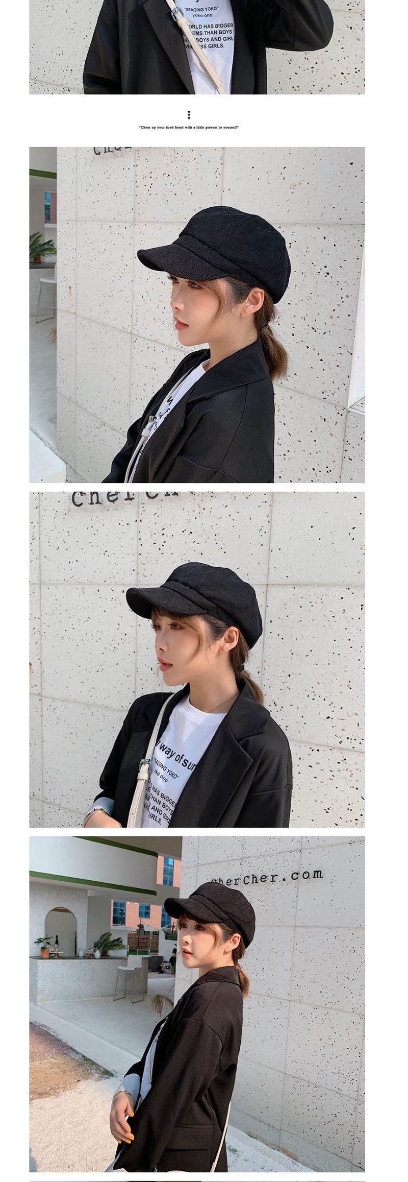 Fashion Black Solid Color Octagonal Cap,Beanies&Others