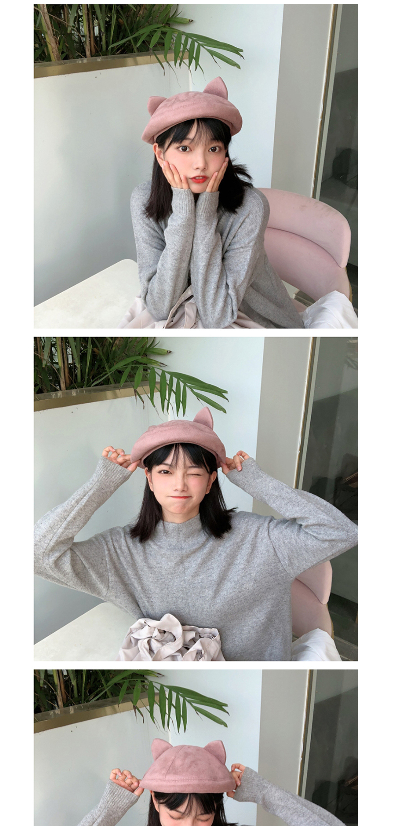 Fashion Lotus Root Starch Wool Cat Ear Beret,Beanies&Others