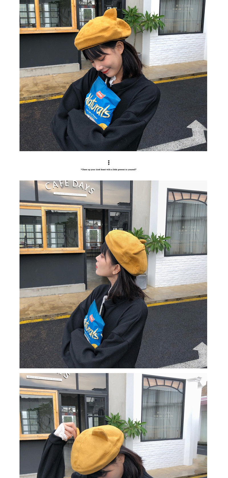 Fashion Yellow Wool Cat Ear Beret,Beanies&Others
