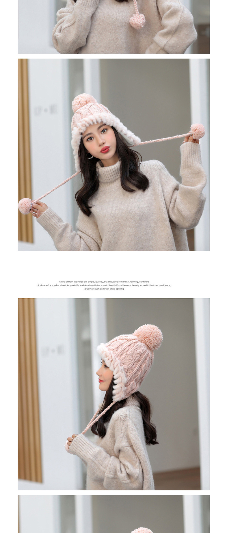 Fashion Pink Plush Ball Knitted Sweater Cap,Knitting Wool Hats