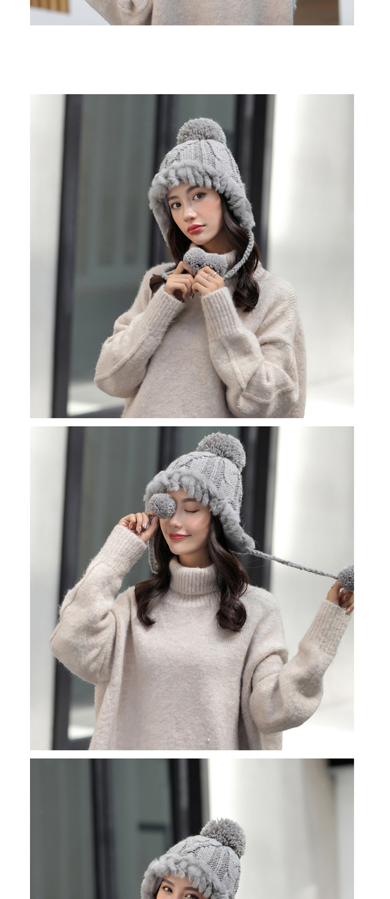 Fashion Khaki Plush Ball Knitted Sweater Cap,Knitting Wool Hats