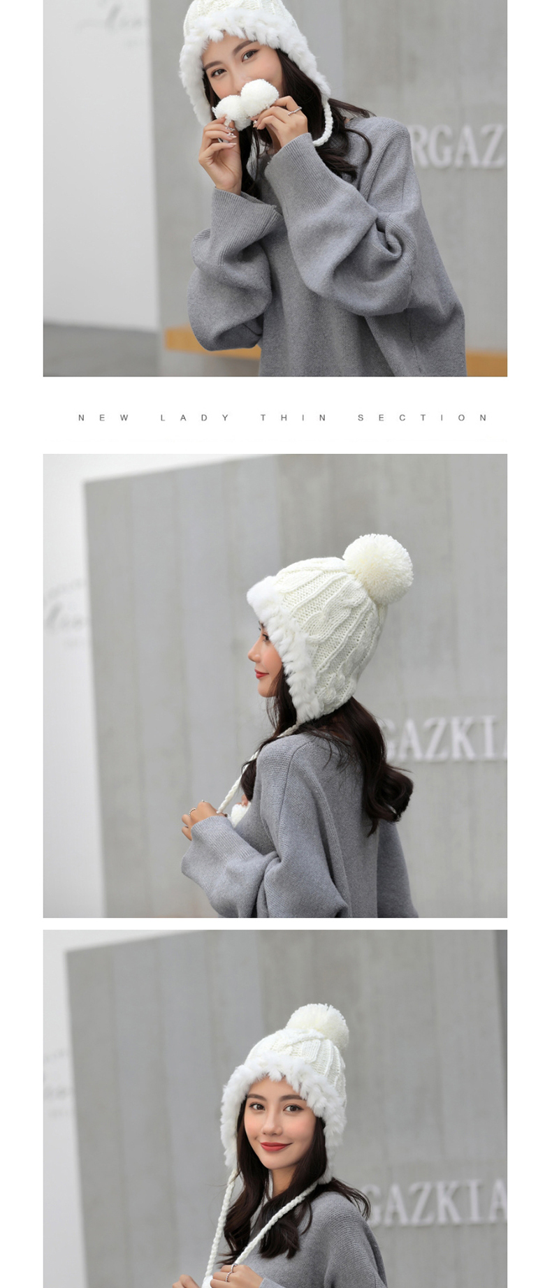 Fashion Gray Plush Ball Knitted Sweater Cap,Knitting Wool Hats