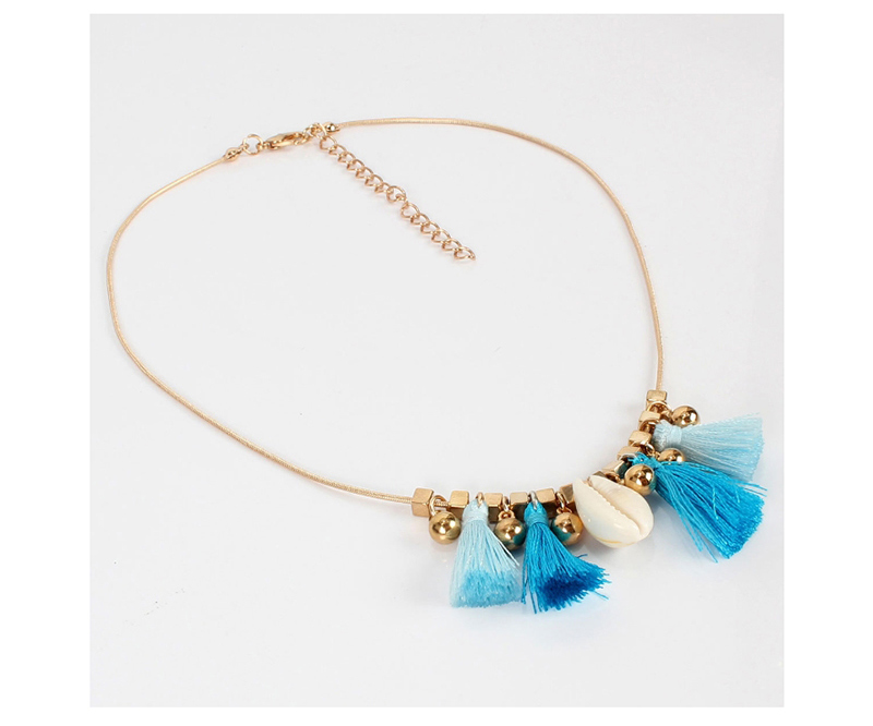Fashion Blue Fluffy Fringed Shell Necklace,Chains