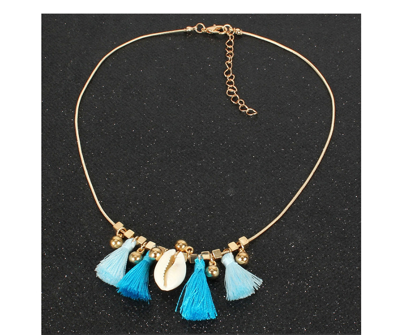 Fashion Blue Fluffy Fringed Shell Necklace,Chains