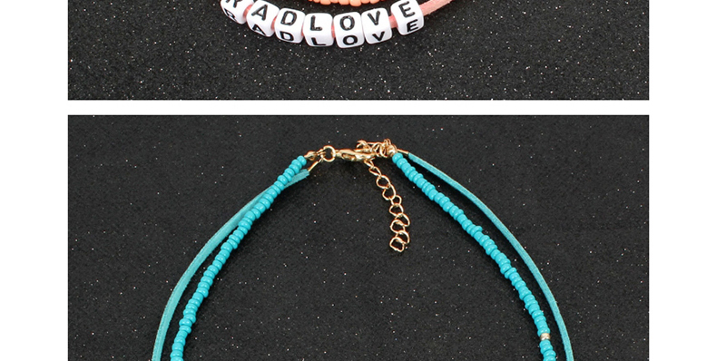 Fashion Blue Beaded Beads Alphabet Double Necklace,Multi Strand Necklaces