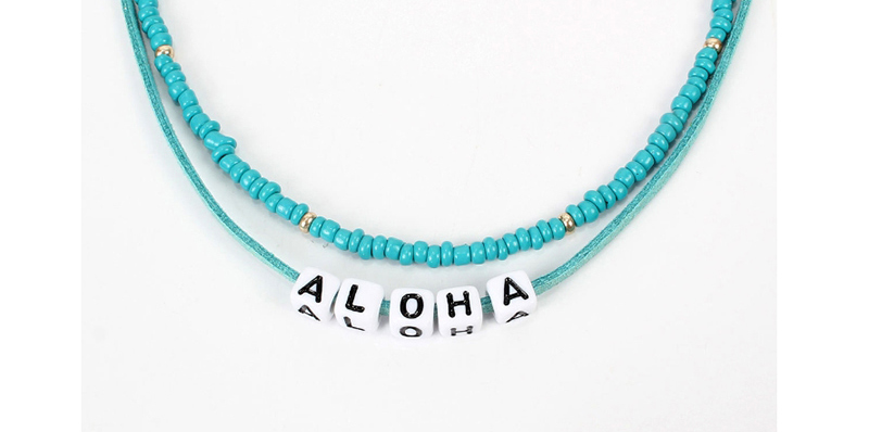 Fashion Blue Beaded Beads Alphabet Double Necklace,Multi Strand Necklaces