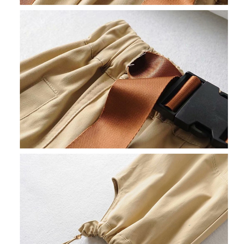 Fashion Black Long Belt Lace Up Multi Pocket Overalls,Pants