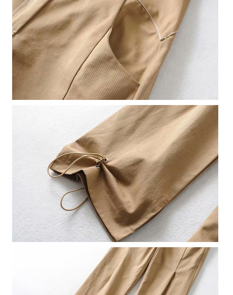 Fashion Khaki Small Slit Lace Up Overalls,Pants