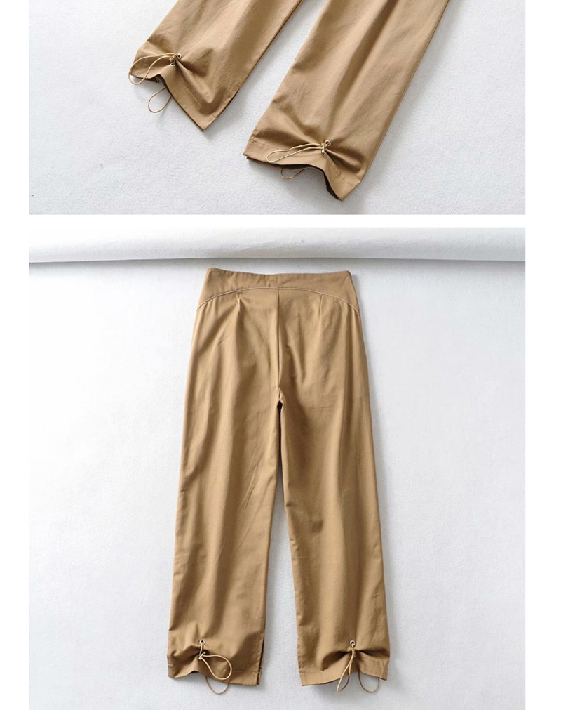 Fashion Khaki Small Slit Lace Up Overalls,Pants