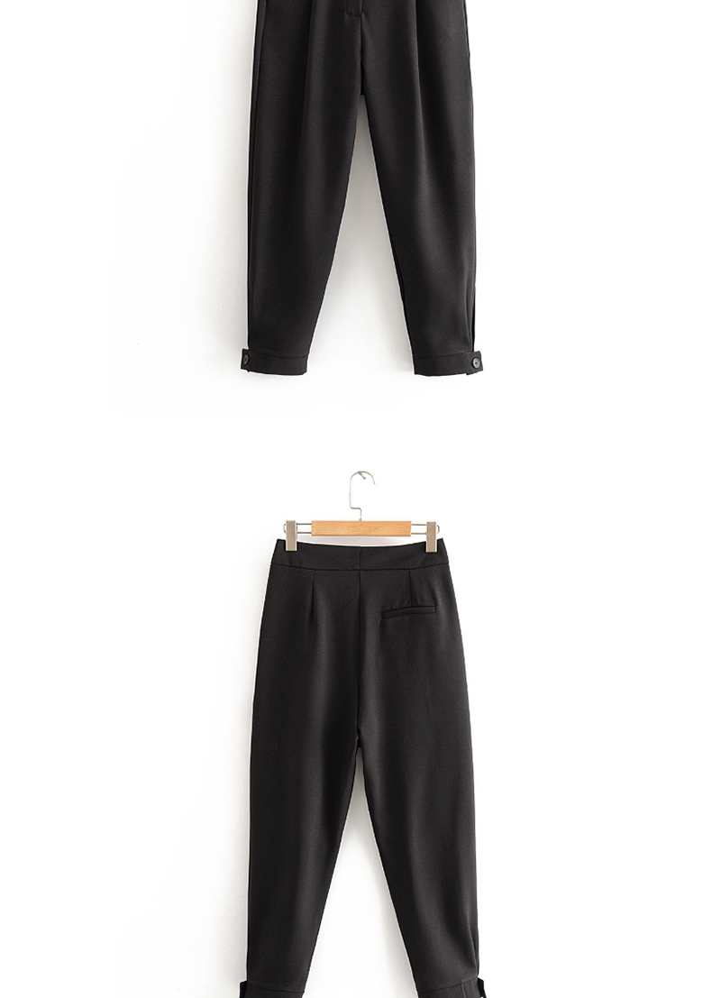Fashion Black Solid Color Button Trousers,Pants