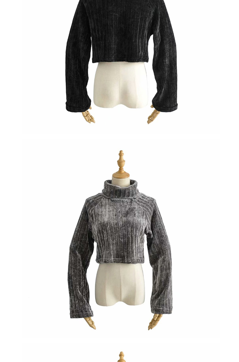 Fashion Black Chenille Stacked Collar Short Knit Sweater,Sweater