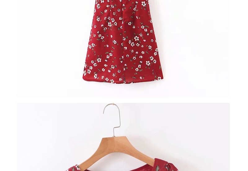 Fashion Wine Red Floral V-neck Dress,Mini & Short Dresses