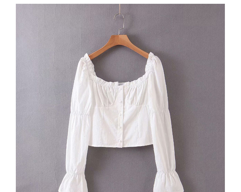 Fashion White Single-breasted Shirt With Cotton Ruffle Sleeves,Hair Crown