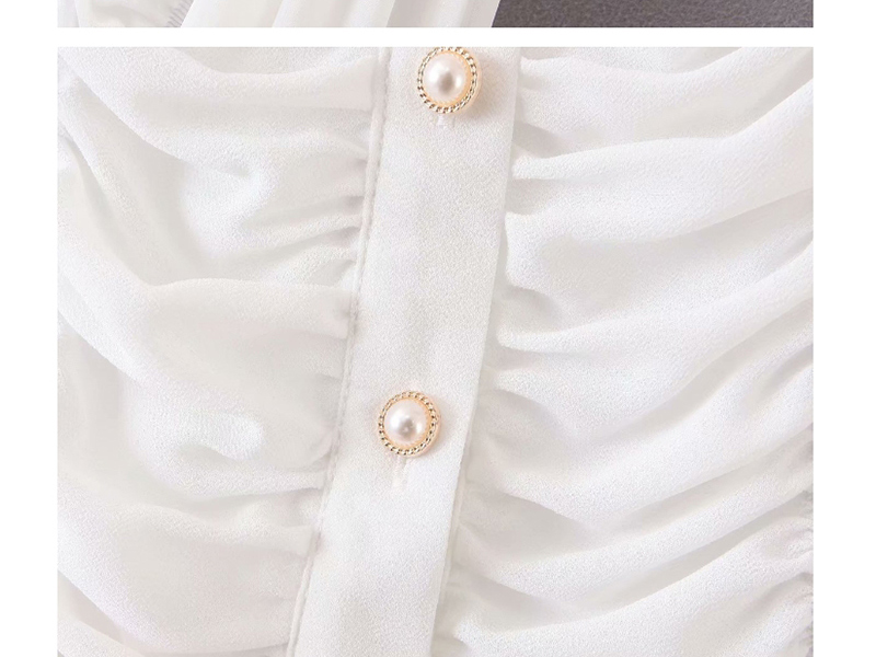 Fashion White Pearl Button Chiffon Pleated Shirt,Hair Crown