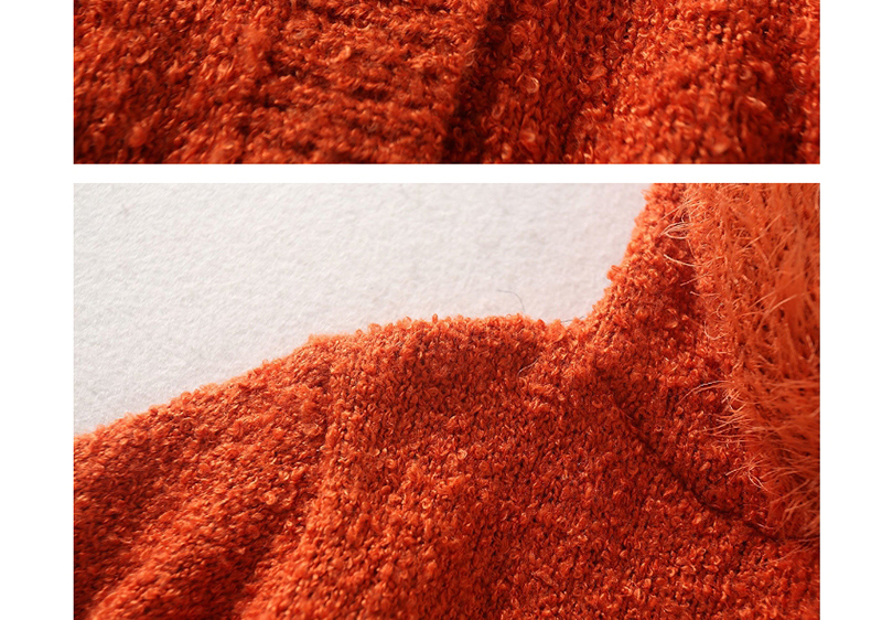 Fashion Orange Fur Ball Hooded Button Short Sweater,Sweater