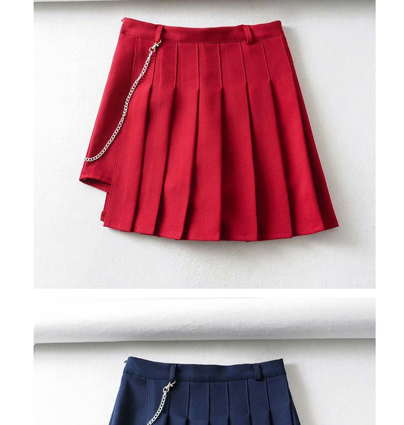 Fashion Navy Pleated Irregular A-line Skirt,Shorts