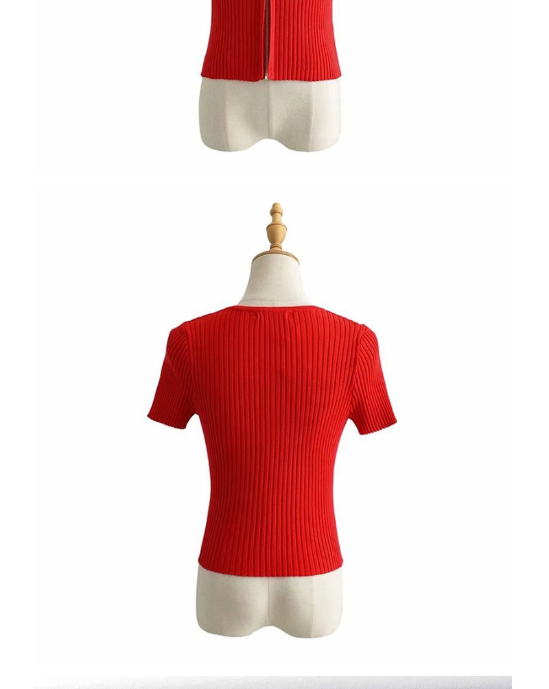 Fashion Red Zip Plaid Knitted T-shirt,Hair Crown