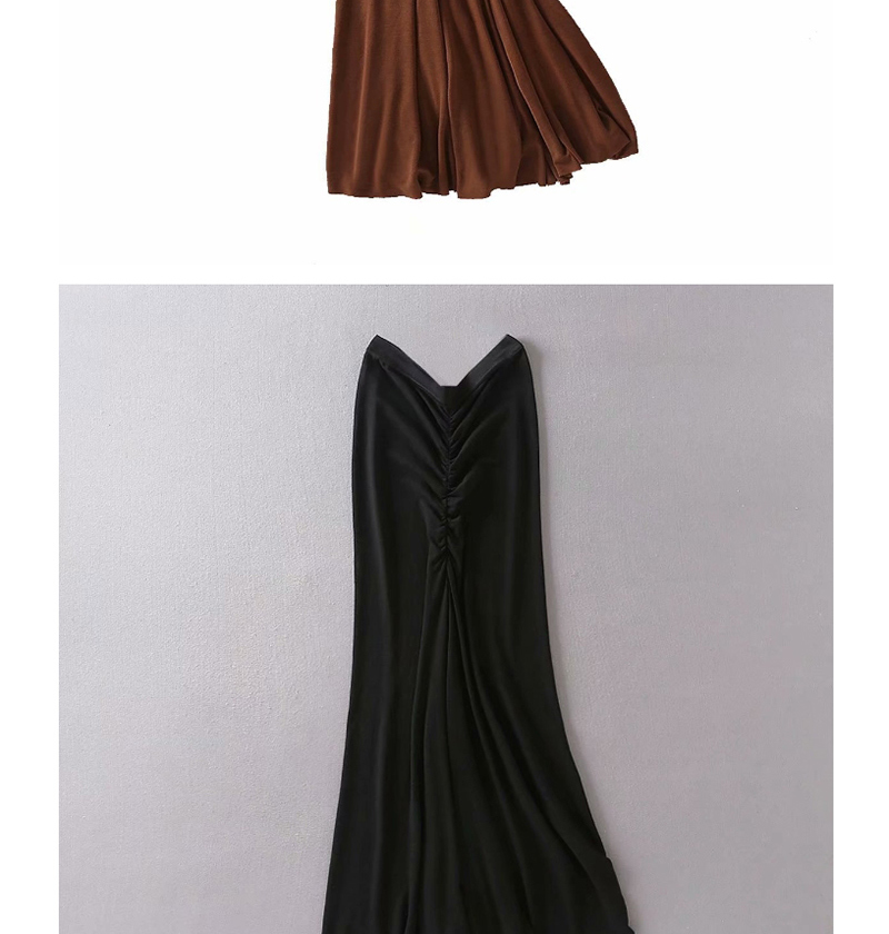 Fashion Khaki Elastic Waist Pleated Skirt,Skirts