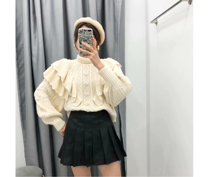Fashion Beige Stacked Ruffled Eight-strand Knitted Sweater,Sweater