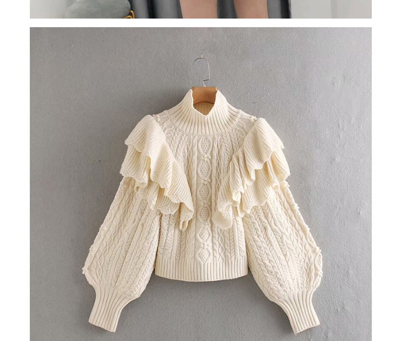 Fashion Beige Stacked Ruffled Eight-strand Knitted Sweater,Sweater