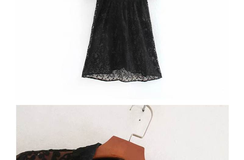 Fashion Black Translucent Embroidered Single-breasted Dress,Long Dress