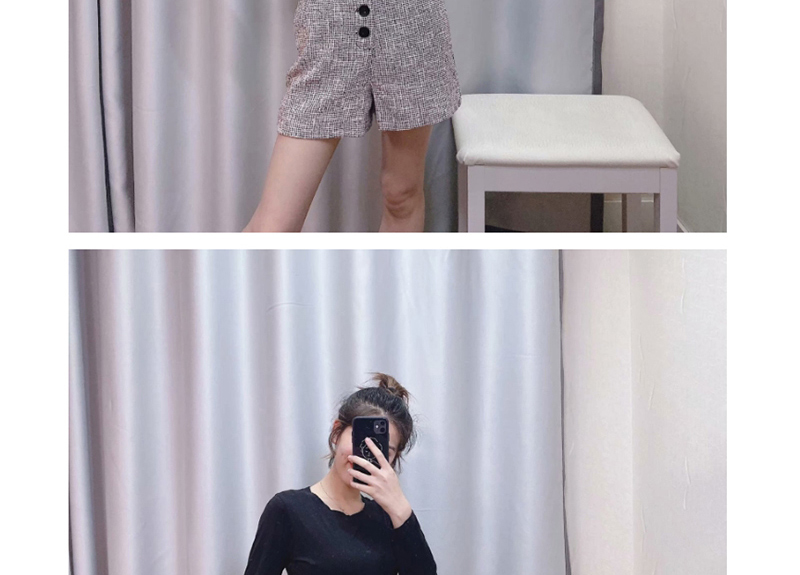 Fashion Gray Tweed Checked Shorts,Shorts