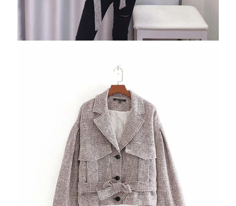 Fashion Gray Lace-up Pocket Tweed Jacket,Coat-Jacket