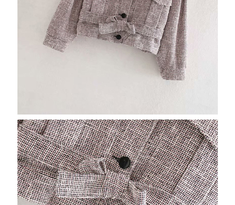 Fashion Gray Lace-up Pocket Tweed Jacket,Coat-Jacket
