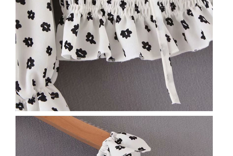 Fashion White Ruffled Flower Print Lace Shirt,Blouses