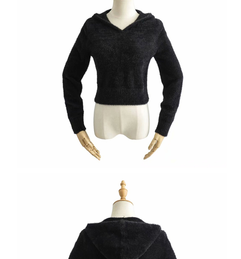 Fashion Black Mohair Hooded Sweater,Sweater