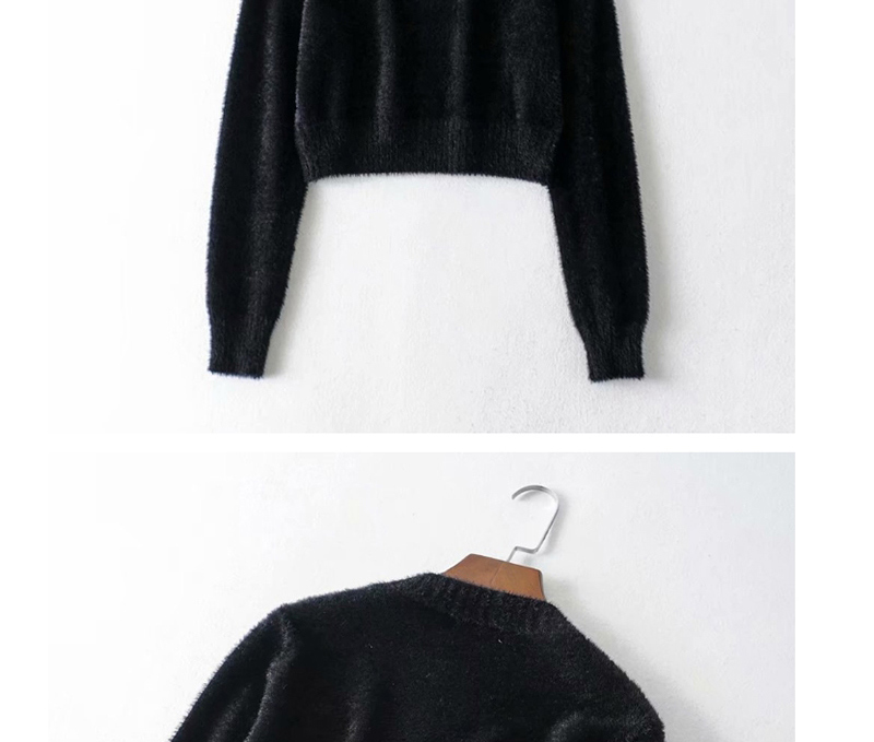 Fashion Black Sun Faux Mohair Embroidered Crew Neck Sweater,Sweater