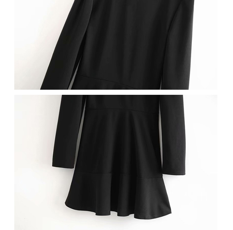 Fashion Black Button Cross V-neck Dress,Mini & Short Dresses