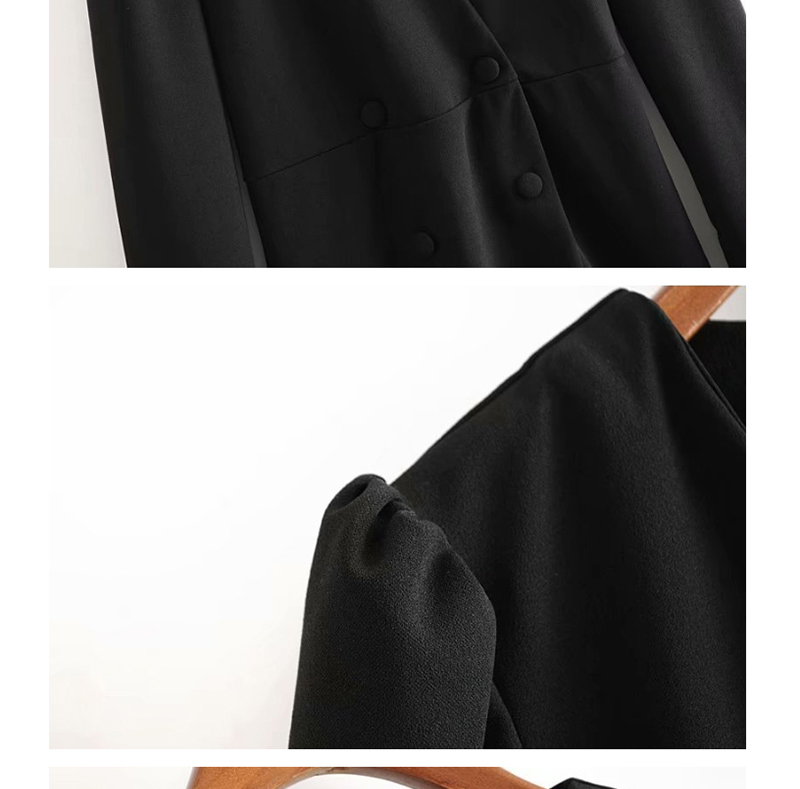 Fashion Black Button Cross V-neck Dress,Mini & Short Dresses