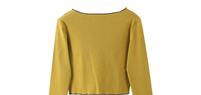 Fashion Mustard Green Bow Tie Knitted Bottoming Shirt,Sweater