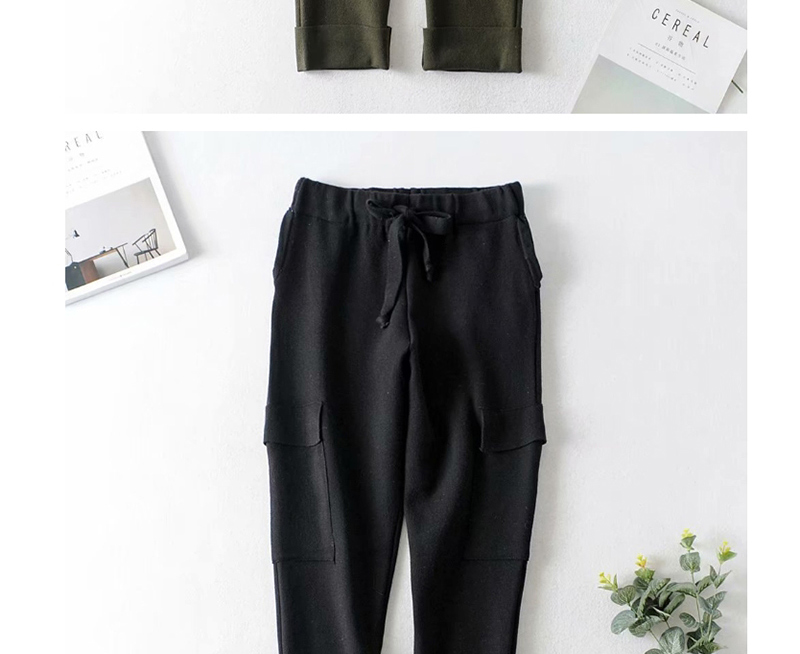 Fashion Black High Waist Elastic Waist Drawstring Multi-pocket Cropped Cropped Pants,Pants