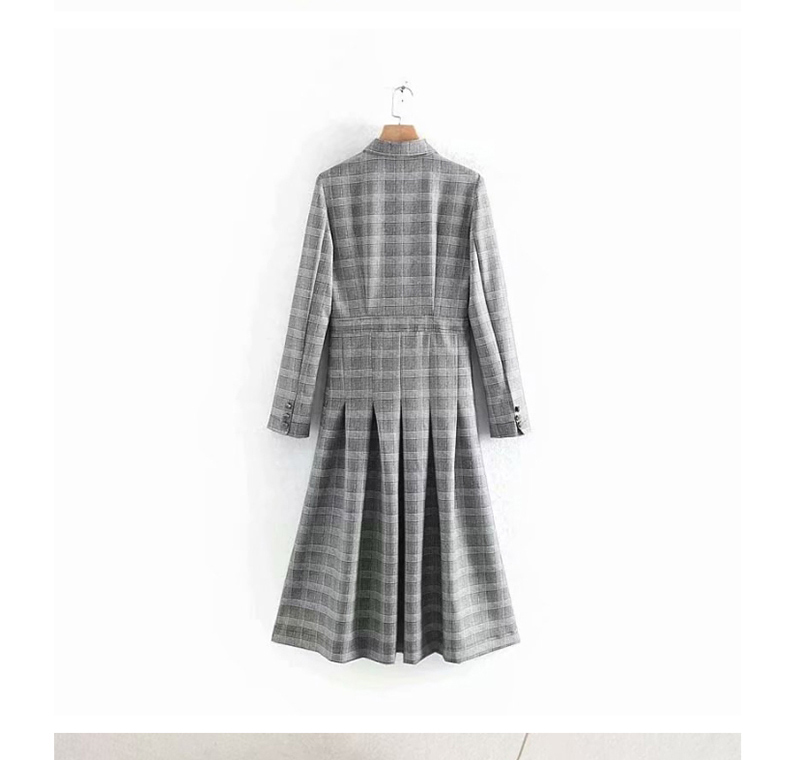 Fashion Gray Check Print Lace Up Dress,Long Dress
