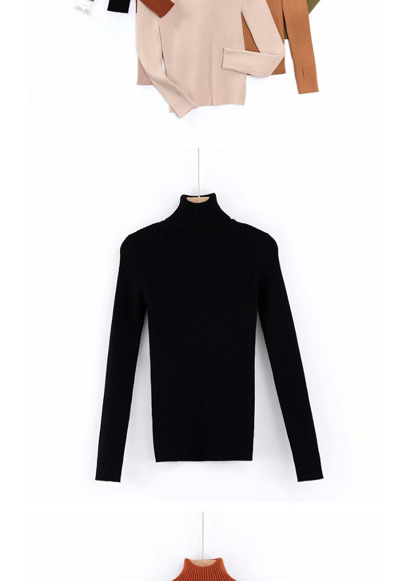 Fashion Caramel Colour Turtleneck Leak-finger Knitted Sweater,Sweater